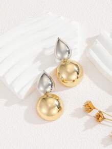 European And American Metal Landscape Oval Water Drop Vintage Earrings