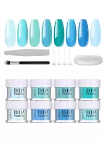 Coffret de poudre à ongles en acrylique : 8 couleurs, 10g chacune, poudre à ongles en acrylique bleue pour l'extension et la sculpture d'ongles en acrylique, convient pour les femmes pour les designs d'ongles à la maison et au salon