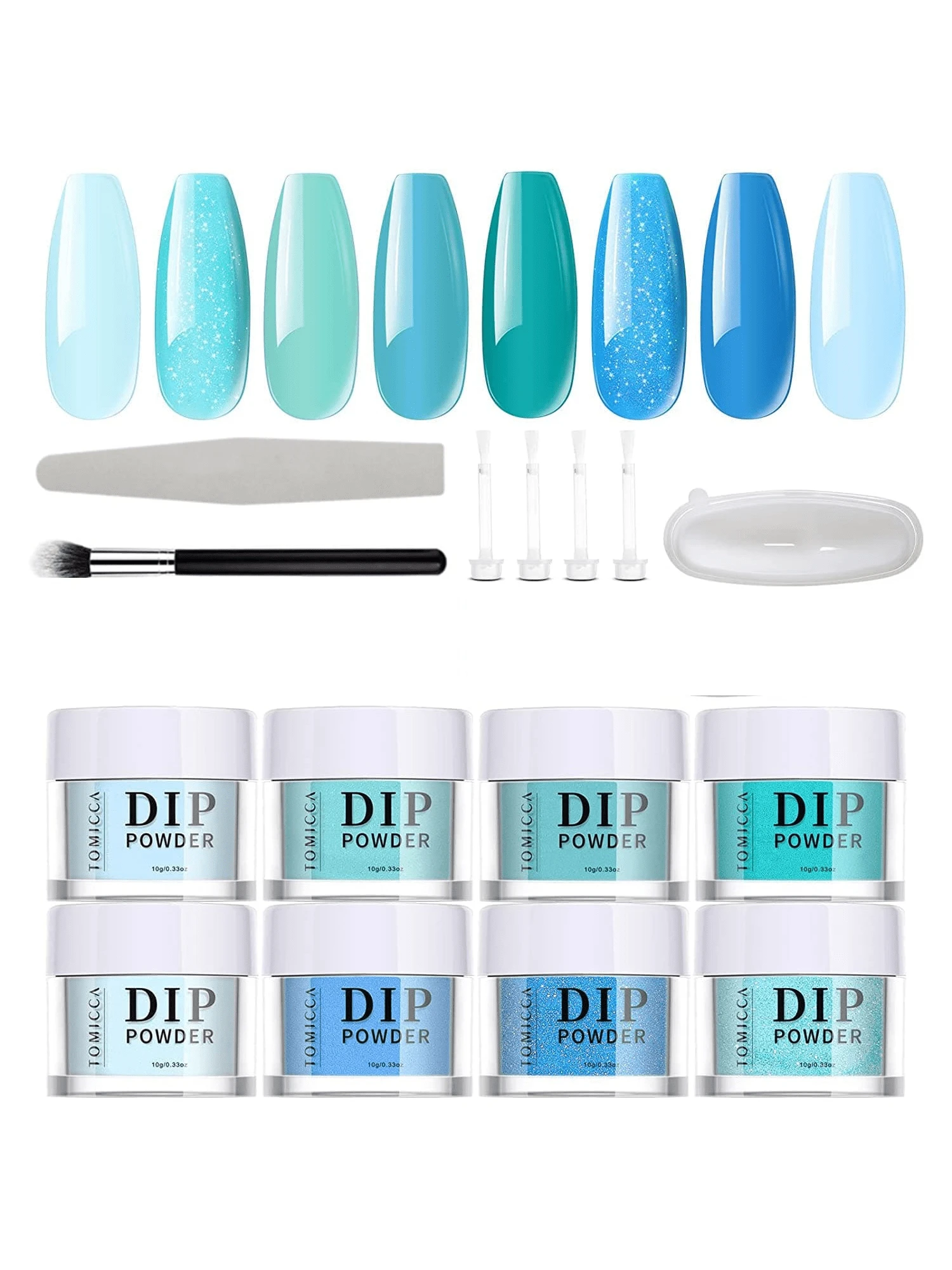 Coffret de poudre à ongles en acrylique : 8 couleurs, 10g chacune, poudre à ongles en acrylique bleue pour l'extension et la sculpture d'ongles en acrylique, convient pour les femmes pour les designs d'ongles à la maison et au salon