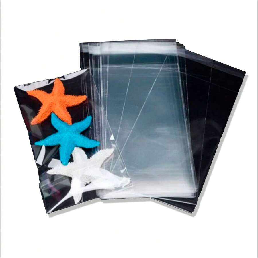 100 BOLSAS DE CELOFAN CON ADHESIVO DE 9X9 CM - TRANSPARENTE - Ver 1