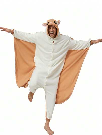 Herren Kontrast-Farben Kapuzen Spaß Kostüm Jumpsuit