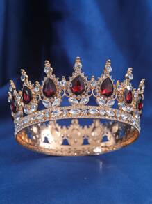 1pc Elegant Women Rhinestone Decor Crown Design Luxury Headband, For Decoration Royal Tiaras Valentine's Day Accessories - 金色 - 查看 22