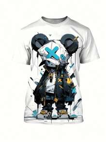 T-Shirt Grafica Street Style per Uomo - 100% Poliestere, Collo Tondo, Leggermente Elasticizzata, Vestibilità Regolare, Maglietta da Uomo - Bianco - Visualizzare 5