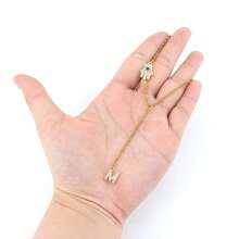 1pc New Classic Pave Zirconia Initial Hamsa Hand Gold Color Stainless Steel Chain Necklace For Women
