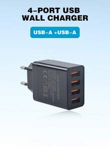 Caricatore USB a 4 porte con spina europea, adattatore di ricarica rapida a 3.1A compatibile con tutti gli smartphone, tablet, fotocamere, MP3/MP4 e altri dispositivi USB