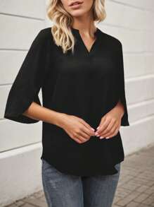 SANOPY Womens Blouses,Blouses For Women Dressy Casual,Going Out Tops For Women,Women's V-Neck Petal Short Sleeve Shirt - Black - View 1