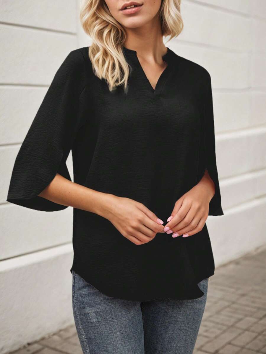 SANOPY Womens Blouses,Blouses For Women Dressy Casual,Going Out Tops For Women,Women's V-Neck Petal Short Sleeve Shirt - Black - View 1