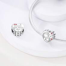 Mom & Daughter Design Heart Shaped Charm Bead, Fashionable Bead For Women & Girls, All-Match & Exquisite Jewelry For Birthday Gift - Silver - View 4