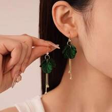 花瓣流苏耳环，2025 新款高端耳钩耳环，适合女士、婚礼和派对时尚珠宝 - 綠色 - 查看 4