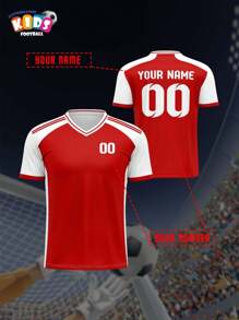 Maillot de soccer col V pour enfants, hauts respirants et séchant rapidement pour le printemps/été, personnalisable avec un nom et un numéro, unisexe pour jeunes, vêtements de sport confortables pour la course en extérieur, rouge et blanc