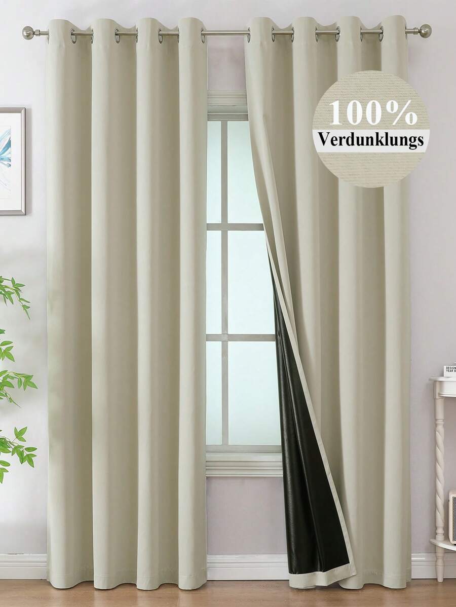 VEHEDE 2 Pcs Light Beige Curtains With Eyelets Thermal Curtains Opaque Curtain Black Opaque Blackout Curtain For Bedroom - Hellbeige - View 1