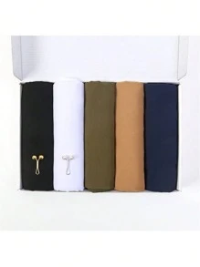 女士纯色雪纺头巾套装（5条头巾+2个发夹），适合搭配连衣裙 - 彩色 - 查看 3