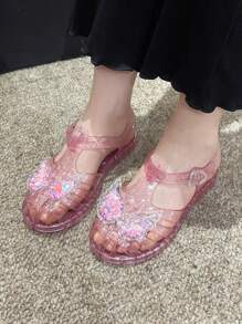 时尚公主风格儿童果冻凉鞋，女童水晶沙滩/度假鞋