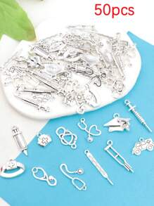20pcs/50pcs Mixed Random Hospital Doctor Nurse Emergency Vehicle Theme Pendant Antique Silver Color Alloy Charm Set - Zinc Alloy Pendant, For DIY Jewelry, Necklace, Earrings And Bracelet