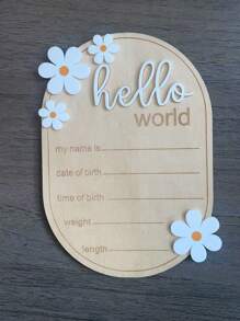 1 件“Hello World”新生儿派对木片照片纪念卡，婴儿成长照片道具婴儿洗礼复活节礼物，适合男孩/女孩 - 原木色 - 查看 8
