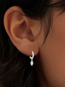 1pc S925 Sterling Silver Cubic Zirconia Leaf Earrings For Women, Exquisite Holiday Gift - Silver - View 6