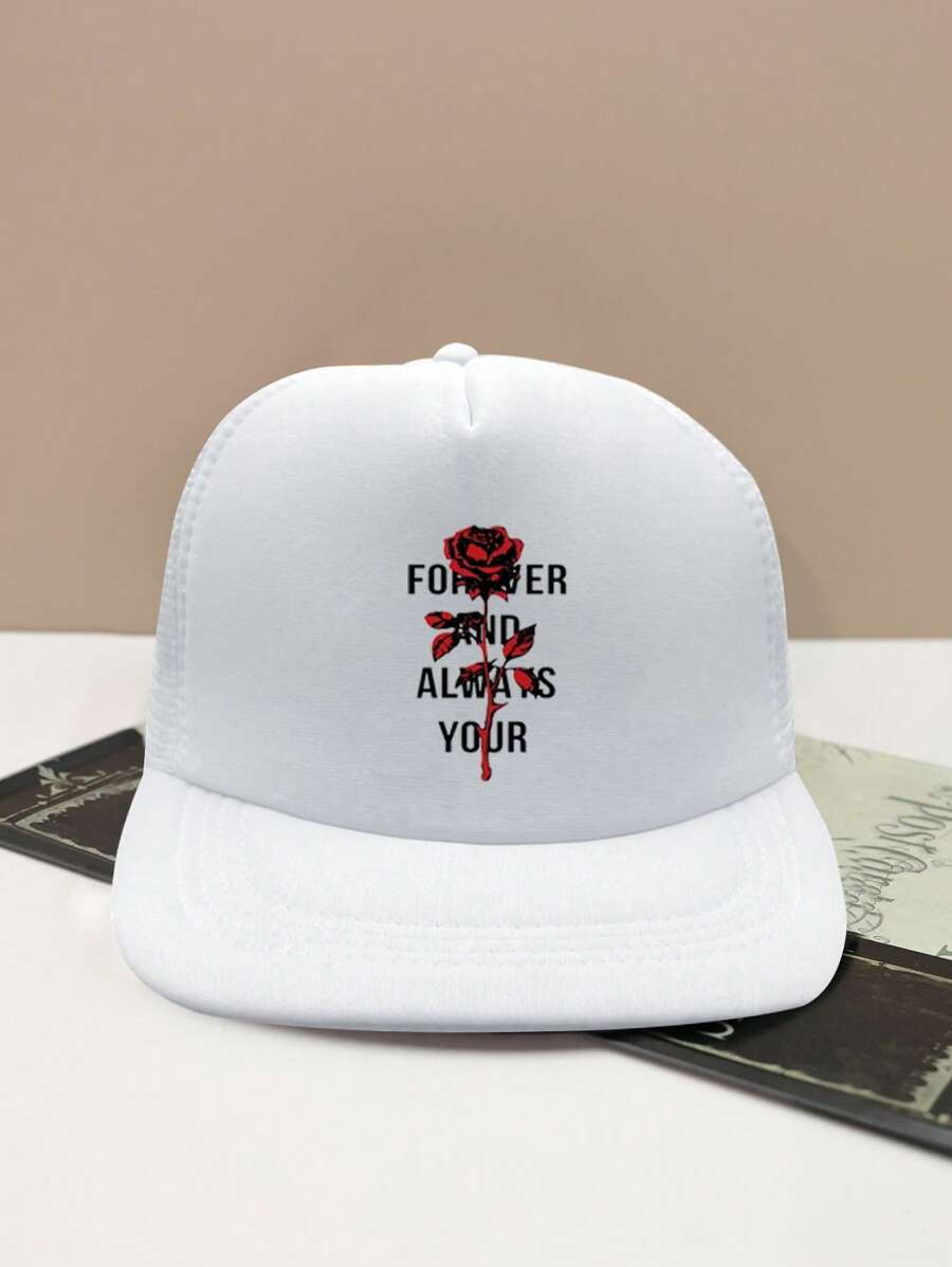 1pc Trucker Hat Flower Printing Unisex Sponge Cap Snapback Hat For Men Women Mesh Baseball Cap Adjustable Wide Brim Sun Hats Summer Flat Bill Hats