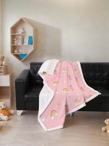 1pc Soft Cozy Plush Strawberry Rainbow Print Fleece Blanket, Suitable For Sofa, Bed, TV, Office, Home, Camping, Travel, Holiday, All Season Gift - Multicolor - View 7