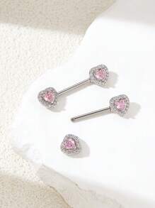 2 piezas Anillos de piercing para pezón de acero de titanio con zirconia en forma de corazón estilo Y2K para mujer - Corazón - Ver 2