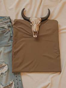 西式复古老式骑马牛仔字母印花 T 恤，女式夏季宽松短袖上衣