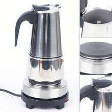 Electric Stovetop Espresso Maker Greca Coffee Maker Moka Pot Stainless & 9 Cups