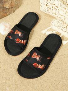 Nouvelle mode d'été 2025 Fille Chaussures plates à orteils percés motif Nezha avec bout rond et ourlet pour plage pour enfants