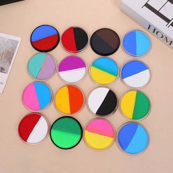 Large Capacity Round Palette Double-Color Water-Soluble Pigment Paint, 14 Rich Styles, Strong Coloring Power, Smooth Application, Easy Cleaning, Palm-Sized For Easy Painting,Back To School,School Supplies