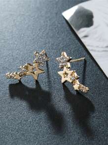 1pair Creative Fashion Simple Small Zirconia Star Earrings Women Jewelry - Rose Gold - View 2