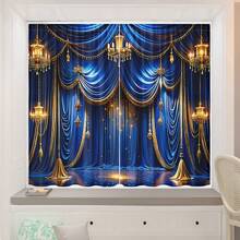 Set de 2 cortinas de estilo artístico real y elegante de color azul real, con instalación de barra de bolsillo, impresión digital semi-transparente, material de poliéster, adecuado para sala de estar, dormitorio, estudio, comedor, decoración del hogar - azul real - Ver 3