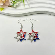 1 Paar Damen Unabhängigkeitstag Pentagramm Strass Hängeohrringe, US-amerikanische Nationalflagge rot-weiß-blau gestreift patriotische kreative Ohrringe, 4. Juli Unabhängigkeitstag Schmuck