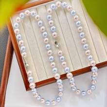 12mm Vintage High-Quality Montana Rose Hazy Blue Artificial Crystal Pearl Necklace Choker, Fashion Elegant Women Necklace, Suitable For Daily Wear And Gifts Like Valentine's Day, Mother's Day, Comes With A Delicate Gift Box,Mom,Mother,Mother's Day,Gift