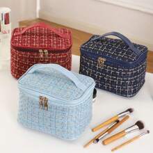 1 Large Capacity Travel Makeup Storage Bag, Stylish Portable Hand Held Toiletries Storage Bag, Made Of Polyester Material, With Double-Layer Zipper Compartments, Suitable For Home And Outdoor Travel Bags Summer Travel, Vacation