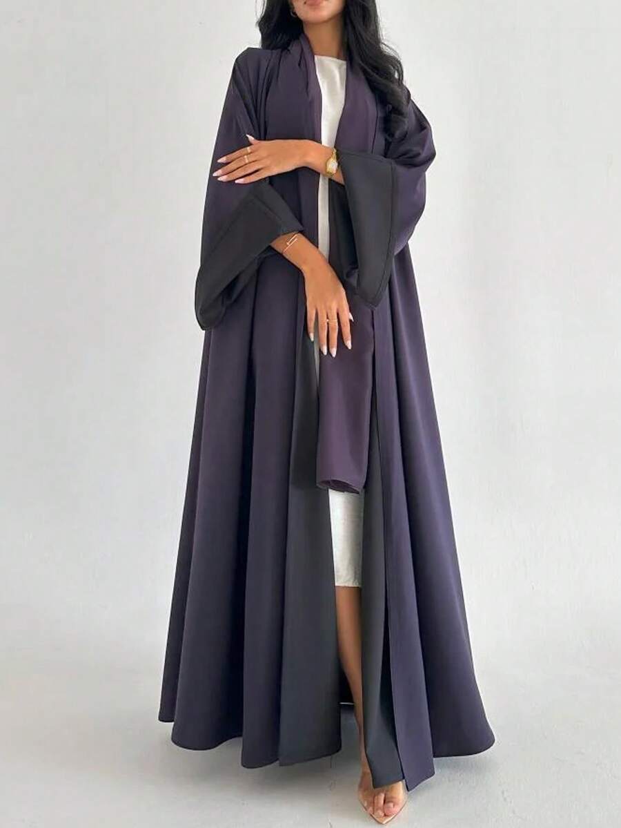 1 件时尚简约撞色双色双面女士纯色中东服装长裙时尚优雅开衫连衣裙长袍 Abaya 适合日常节日,适度 - 彩色 - 查看 1