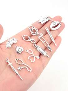 20pcs/50pcs Mixed Random Hospital Doctor Nurse Emergency Vehicle Theme Pendant Antique Silver Color Alloy Charm Set - Zinc Alloy Pendant, For DIY Jewelry, Necklace, Earrings And Bracelet