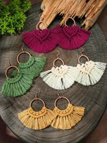 TopHanqi Set de 4 piezas/3 piezas de aretes hechos a mano con estilo bohemio y floral en diseños geométricos redondos/con forma de abanico, un accesorio versátil como regalo para fiestas/uso diario, para todas las estaciones - Multicolor - Ver 2