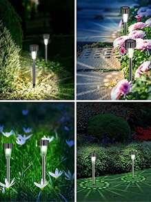12/10/5Pcs T55 Solar-Powered Stainless Steel Lawn Lights, Outdoor Waterproof LED Ground Lights, Garden Atmosphere Decorative Landscape Lights, Suitable For Halloween Thanksgiving Home Decor Yard Path Decor, Party Decorative Lights, Festival Path Lighting, Family Gathering Events, Travel Camping