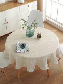 1pc Plain Lotus Edge Round Tablecloth, Suitable For Festivals, Daily Use, Gatherings, Decoration