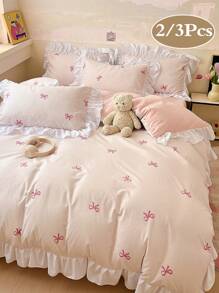 2/3pcs Set Ruffled Waterproof Fiber Duvet Cover And Pillowcase With Butterfly Print Bedding (Excludes Filler), Contrast Color Modern Bedding Suitable For Bedroom, Student Dorms, Single, Double Beds, All Season