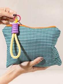Bolsa de maquillaje a cuadros de color macaron, estuche para el período, organizador de lápices, bolsa de maquillaje con cierre para mujer, artículos escolares de vuelta al colegio - Multicolor - Ver 8
