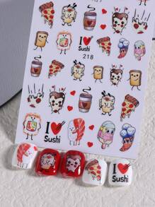 2 PCS Cute Unique Nail Design Candy Ice Cream Candy Drinking Pizza Pattern Lovely Nail Decals Cartoon 3D Self Adhesive Nail Art Stickers For Women Girl Manicure Accessories
