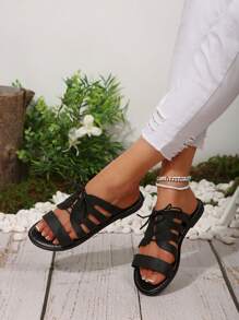 2025 Summer Outdoor Comfy Open Toe Lace Up Flat Sandals, Plus Size