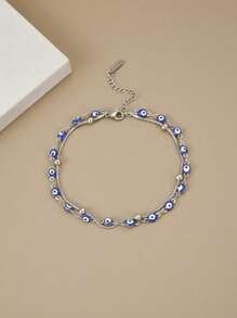 1pc Natural Stone Stainless Steel Anklet For Women, Summer Beach Foot Jewelry (Note: Asymmetrical Stones, Varied Stone Sizes, Color Difference, Handmade Chain With Varied Piece Count And Length) - Silver - View 3