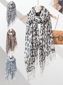 1pc Ladies Retro Leopard Print Tassel Scarf Shawl, Fashionable & Versatile Neck Wrap