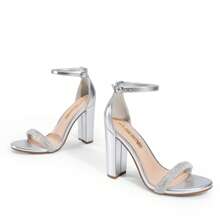 Women Rhinestone High Heeled Sandals Glamorous Chunky Heel Ankle Strap Open Toe Dressy Pump Sandals With Shiny Rhinestone Decor, For Party Wedding Prom - Bạc - Xem 7
