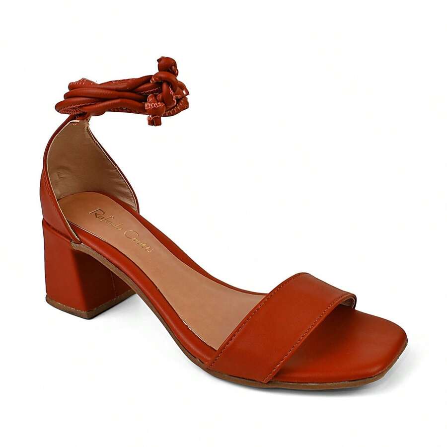 Women's High Block Heel Sandal Straps Multiple Ways To Wear - Burnt Orange - View 1