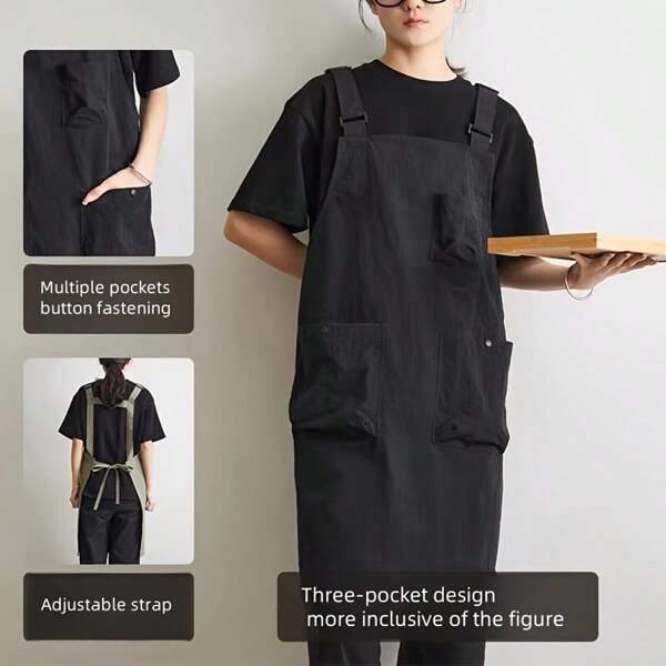 1pc Avental ajustável estilo japonês com alça dupla e vários bolsos, adequado para jardinagem, pintura, bufê, churrasco, café, ao ar livre, barbearia, gravata na cintura, uniforme de trabalho