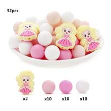 32-65pcs/Pack 15mm Silicone Beads Double-Sided Cartoon Girl Bracelet DIY Kit, Materials For DIY Bead Pen, Keychain Anti-Lost Chain - Multicolor - View 9