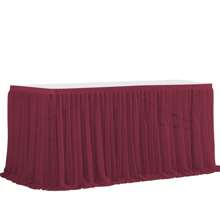 1pc White Polyester Table Skirt, Suitable For 72inch/183cm Rectangle Tables, Wrinkle-Resistant & Easy-To-Clean Ruffle Tablecloth For Birthday Cake Tables, Banquets, Weddings, Bridal Showers, And Various Party Events - White - View 6