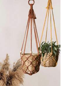 1 件，3 件/套 Macrame 植物吊架，室内悬挂式花盆篮架，带木珠，装饰性花盆架，不带流苏，无篮子