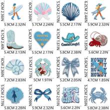 原创刺绣补丁徽章DIY服装烫金补丁缝纫配件布贴适合冲浪女孩如背包、牛仔裤、夹克、T恤、帽子、连衣裙等。刺绣布贴用于衣服装饰补丁、波浪蟹卡通刺绣标签、熨烫贝壳徽章、可爱风格刺绣烫金补丁、 - 藍色 - 查看 6